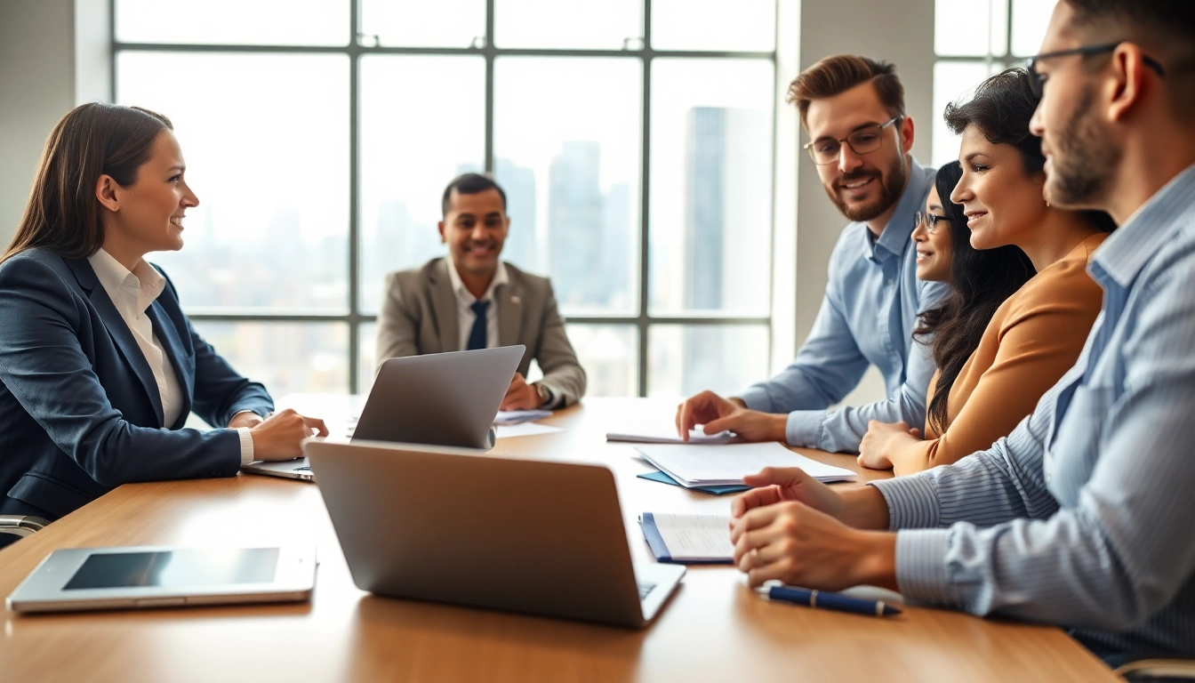 Engaging discussion on Federal and State contracts in a modern office setting.