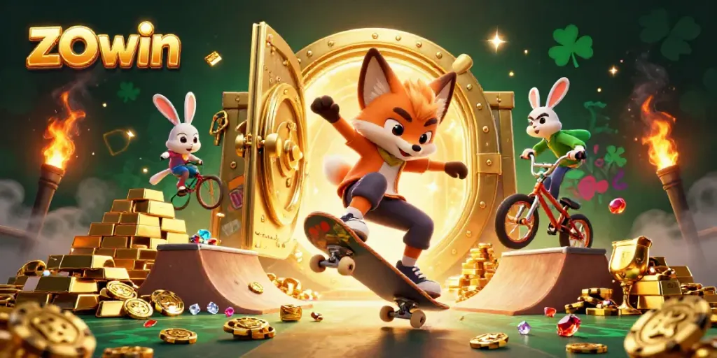 Engage in thrilling gameplay with the vibrant zo win casino scene featuring characters and treasures.