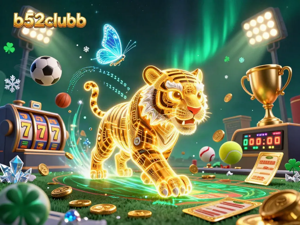 Experience thrilling gameplay as b52clubb captivates with golden tigers and dynamic sports action in a casino landscape.