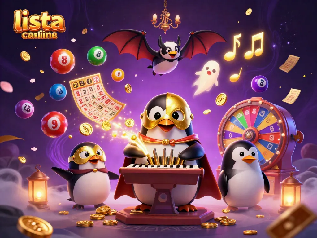 Explora una lista casinos online mientras el pingüino de la ópera toca el órgano que lanza monedas doradas.