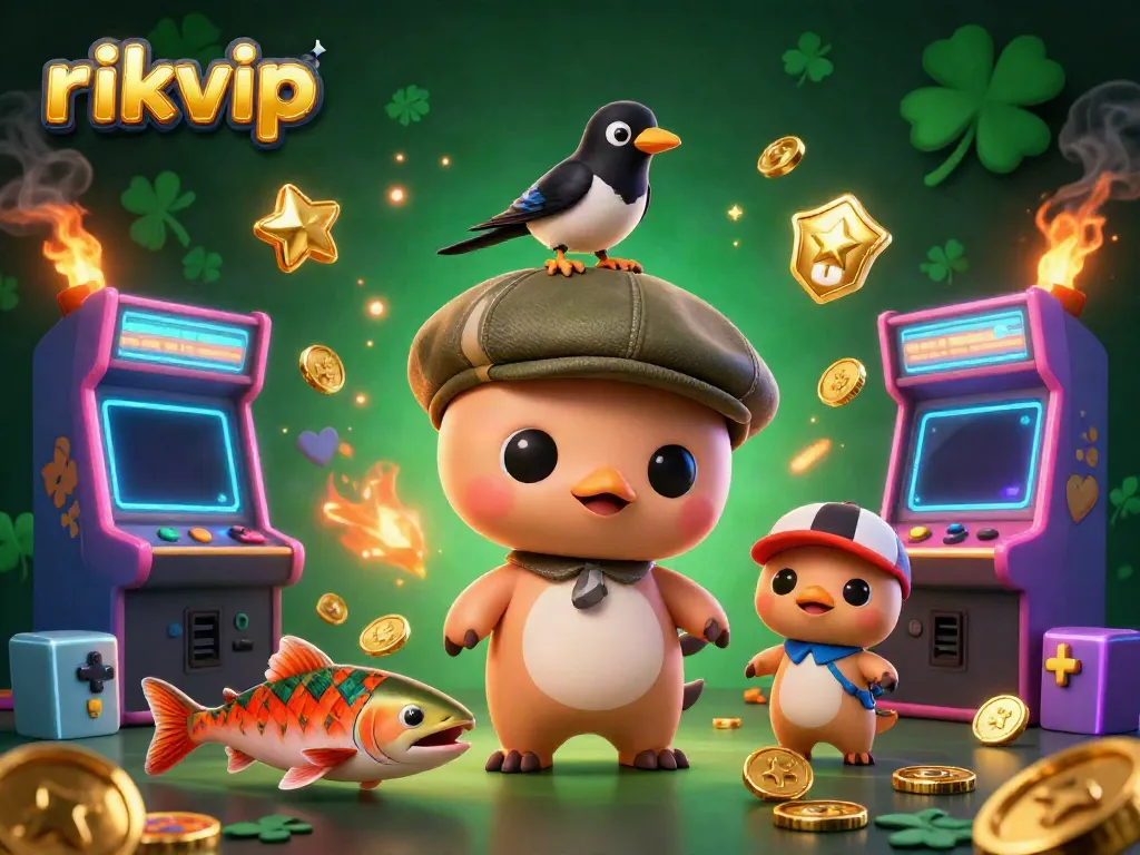 Engage with Rikvip’s thrilling gaming experience featuring colorful characters and vibrant casino elements.