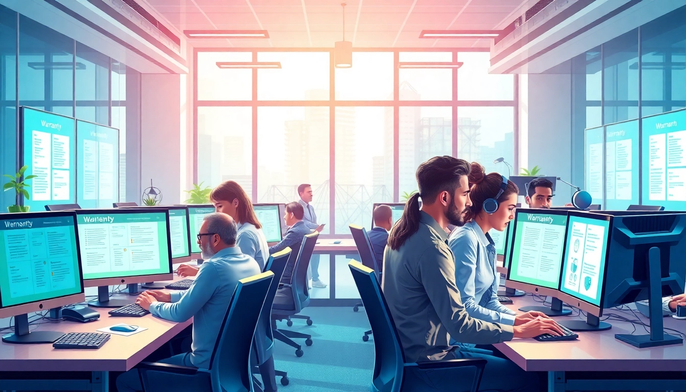 Team collaborating in an office representing an AI powered warranty company.