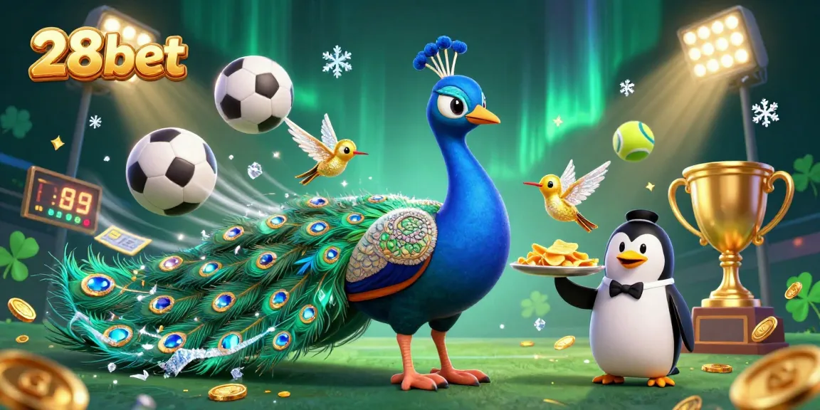 Experience thrilling sports betting with 28bet's vibrant casino scene featuring dynamic characters and rich elements.