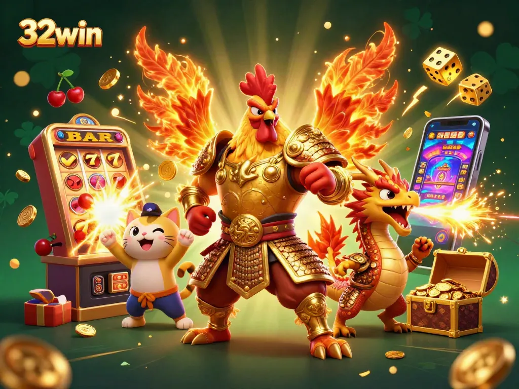 Engage in thrilling wins on 32win with dynamic characters and casino symbols all around.