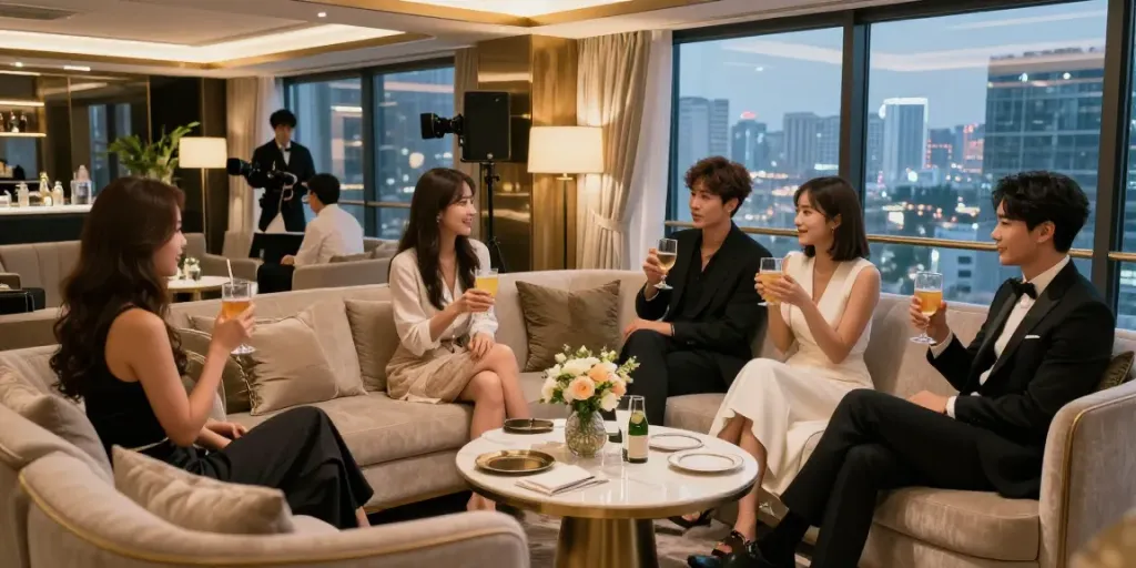 강남구구단 쩜오에서 친구들과 대화를 나누는 화려한 분위기의 독립 룸