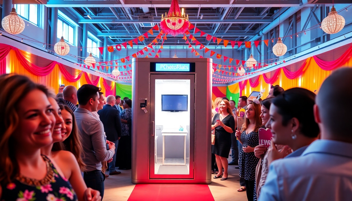 Engaging guests at a photo booth rental chicago event with vibrant decor and lively atmosphere.