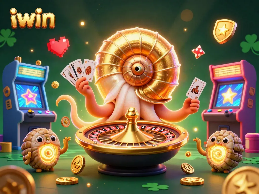 Play exciting casino games with iwin's unique 3D scene showcasing vibrant characters and gaming elements.