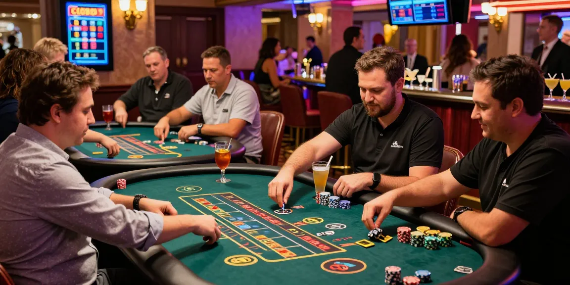 LUCK8 casino scene with players at gaming tables enjoying a vibrant atmosphere and engaging games.