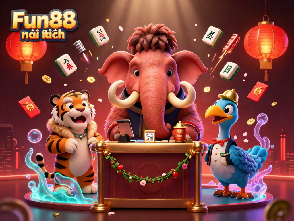 Experience the ultimate Fun88 mới nhất online casino adventure with vibrant characters and elements in this 3D illustration.
