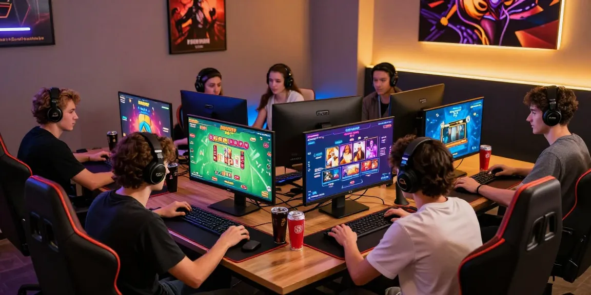 Players enjoying HAYWIN's vibrant online gaming experience in a modern lounge.