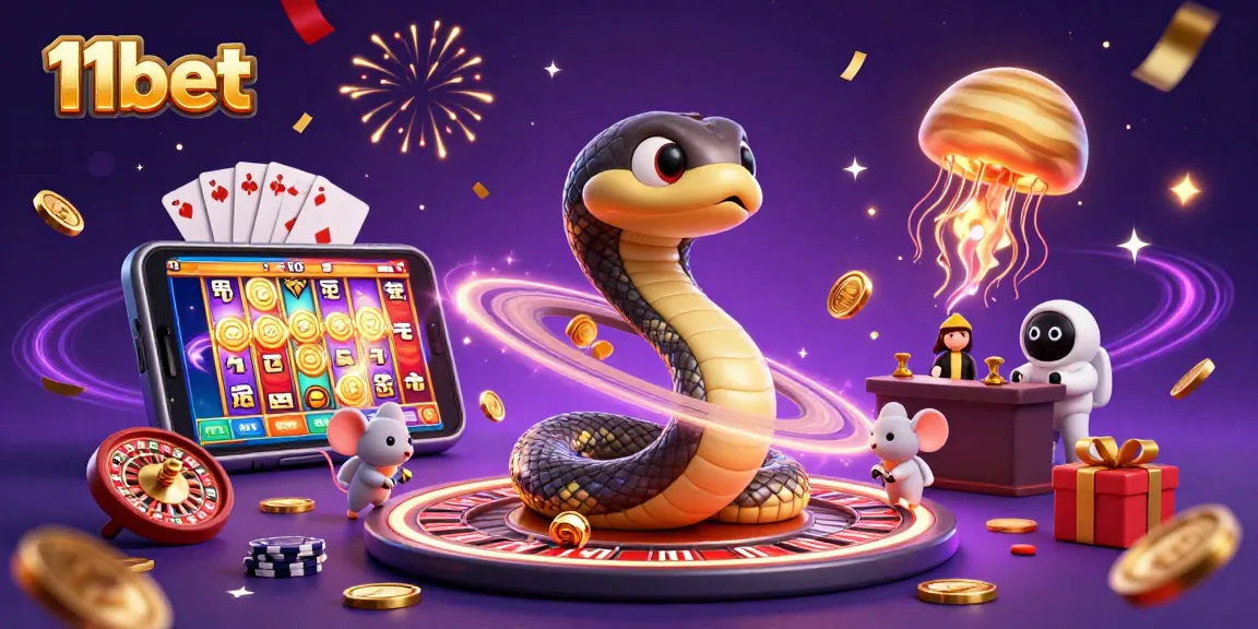 11bet players engage in vibrant casino-themed festivities with unique cosmic elements.