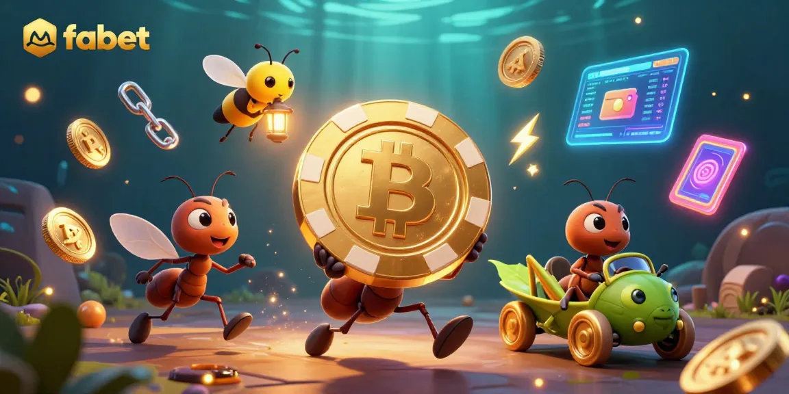 Experience fabet's thrilling heist with vibrant 3D ants, golden poker chips, and crypto magic.