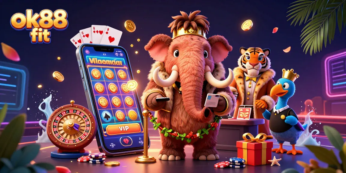 Experience the excitement of gaming with ok88 fit at a vibrant casino featuring dynamic characters and action-packed elements.